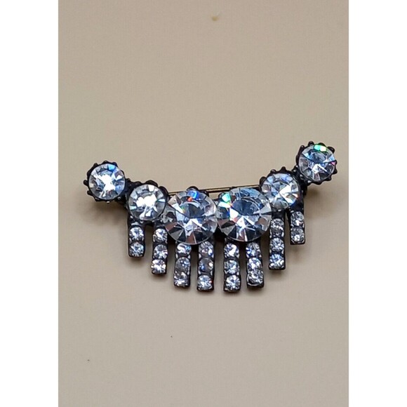 Art Deco Rhinestone Brooch Sparkling Vintage Pin Foiled Back Open - Picture 3 of 4